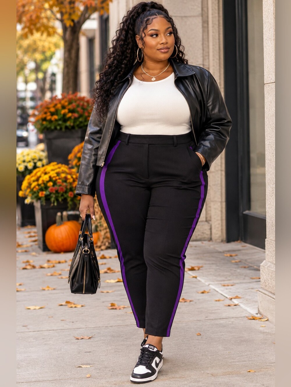 Torrid Premium Ponte Pull-on Sky High Trouser Black w/ Purple Stripe 3X